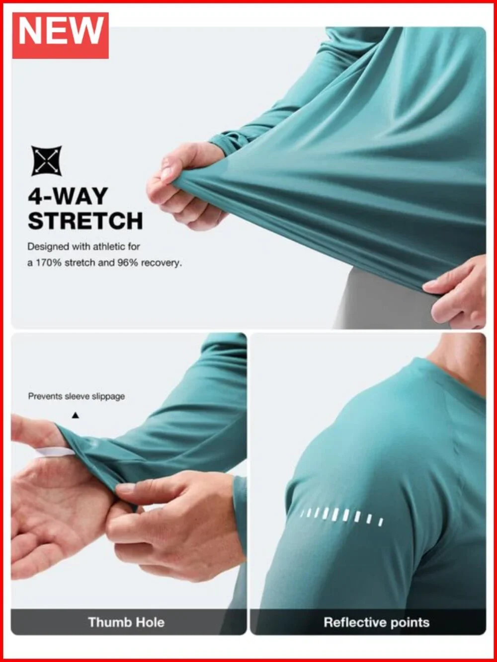 UPF 50+ Men's Long Sleeve Rash Guard Shirt, Lightweight Quick-Dry, Thumb Hole,